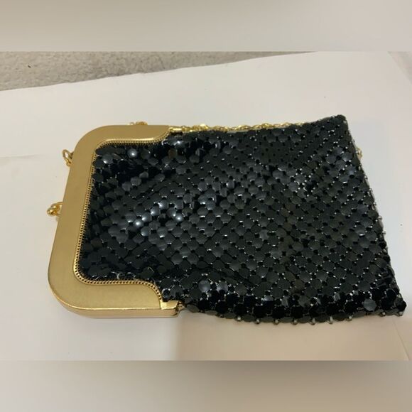 Vtg Whiting & Davis BLACK Mesh Purse Shoulder Bag Chain Strap Handbag - Picture 1 of 11